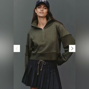 Women’s Olive Half-Zip Ribbed Sweatshirt